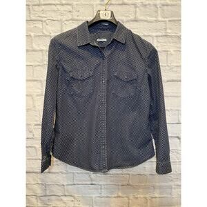 GAP 1969 Shirt Blue Denim Western collared polka Dot Snap Long Sleeve Large A589